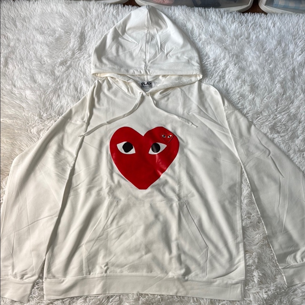 White Hoodie with Red Heart Design